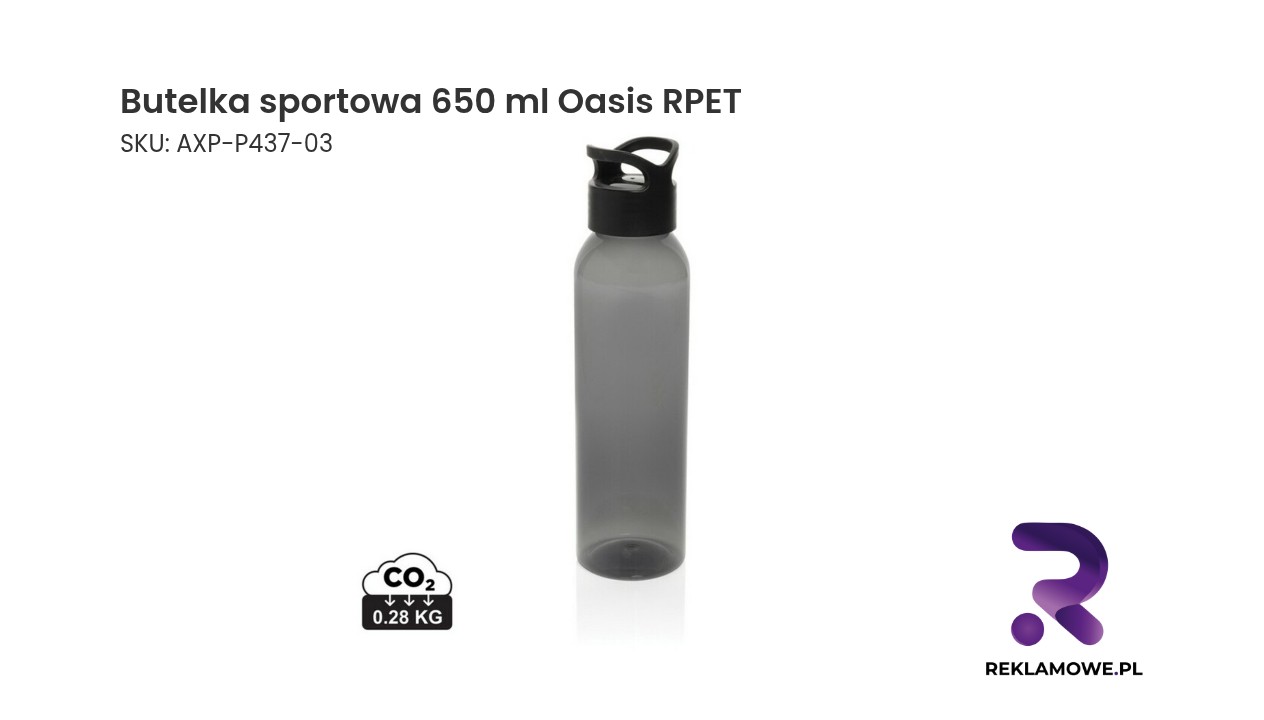 Butelka sportowa 650 ml Oasis, RPET Butelka sportowa 650 ml Oasis RPET – lekka butelka wielokrotnego użytku na wodę