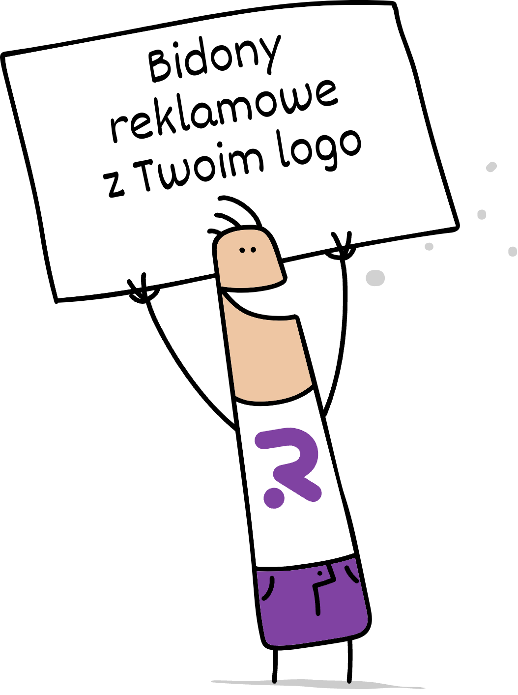 Buddy trzymający napis bidony reklamowe z Twoim logo